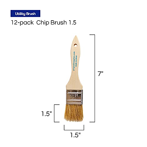 Pro Grade 1.5" Chip Brushes, Disposable Paint Brushes, for Stain, 12 Pack