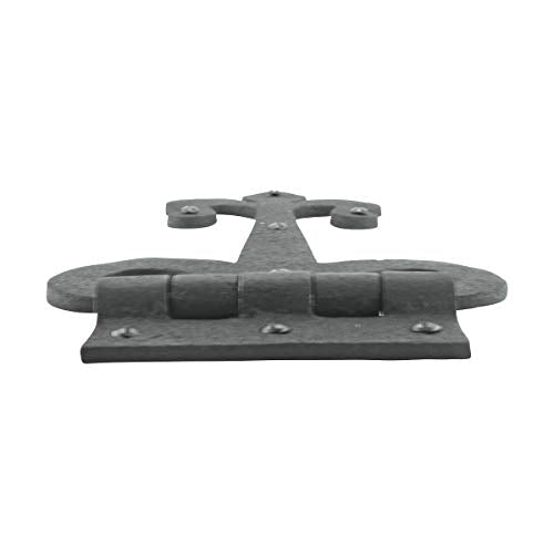 Renovators Supply Manufacturing Strap Hinge 12 in. Black Wrought Iron Fleur De Lis Style Flush Mount Heavy Duty Strap Gate and Door Hinges with Hardware Pack of 4 - size: Pack of 4