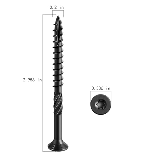 Wensilon #10 * 3" Black Deck Screws, (52pcs) 1 lbs.Exterior Wood Screws, Rust Resistant Epoxy Coated, Bronze, T20 Star Bit - color: Black, size: 10*3