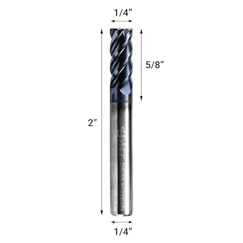 ACCUCUT I4KES 1/4” Carbide Square End Mill - 4 Flute Milling Bit for Steel, Forge Steel, Copper, Alloys & Materials < HRC 50-45 Degree Helix, AlTiCrN Coating CNC Router Bit - size: 1/4 in