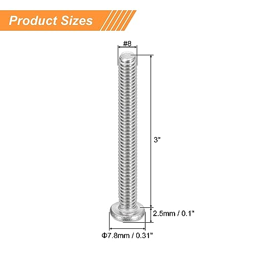 uxcell #8-32x3 Pan Head Machine Screws, 304 Stainless Steel 18-8 Screw, Phillips Drive, Fully Threaded, Bright Finish, Pack of 10 - size: #8-32x3"
