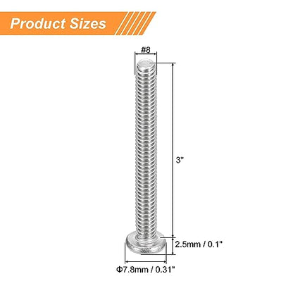 uxcell #8-32x3 Pan Head Machine Screws, 304 Stainless Steel 18-8 Screw, Phillips Drive, Fully Threaded, Bright Finish, Pack of 10 - size: #8-32x3"