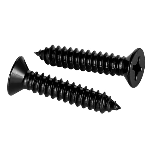 #10 x 1-1/4" Wood Screws Flat Head Fast Self Tapping Drywall Screws 18-8 Stainless Steel 304 Black Finish, 100 PCS - size: #10 x 1-1/4"