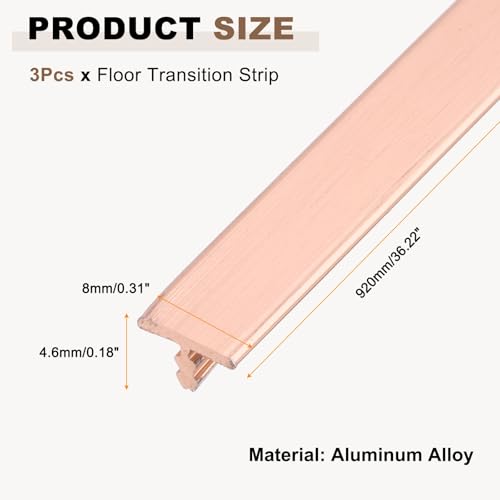 uxcell 3pcs Aluminum T Molding Floor Transition Strip 3 FT x 0.31" Rose - color: Rose