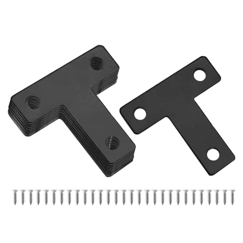 Uenhoy 20 Pcs T Shape Black Flat Brackets 1.57"x1.57" with Screws - size: 40x40mm/1.57"x1.57", style: T Shape
