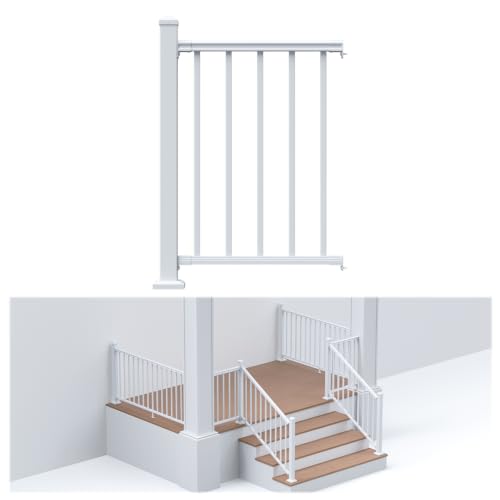 Egadis 36 in x 2 ft Modular Aluminum Porch and Deck Railing Kit, White - color: Level 2ft-1 Post 1 Panel