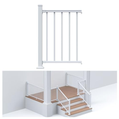 Egadis 36 in x 2 ft Modular Aluminum Porch and Deck Railing Kit, White - color: Level 2ft-1 Post 1 Panel