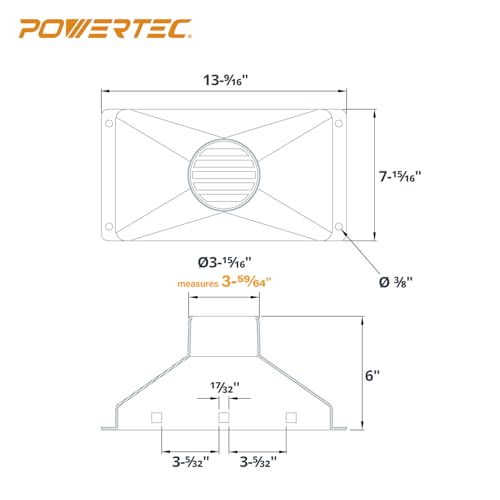 POWERTEC 70169 Mini Gulp Dust Hood Collector with 4" ID Port - ABS Plastic Fitting for Woodworking Dust Collection Hose - size: 13" x 8" x 6"