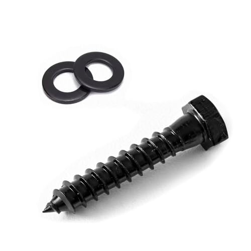 3/8×6'' (6 Pack) Hex Head Lag Screws Bolts with Washers, Heavy Duty Lag Screws, Black Oxide 304 Stainless Steel Bolts 18-8, Wood Screws, Partial Thread - size: 3/8×6