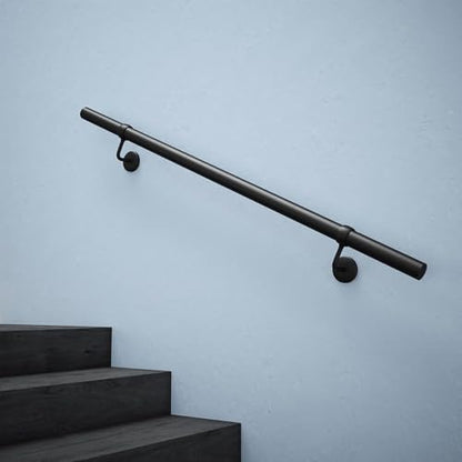 ROTHLEY Pipe Stair Handrail, 3Ft Metal Staircase Handrails Black Powder Coated Steel Hand Rails for Indoor & Outdoor Steps Wall Mount Support 1.6" Round Stair Railing with Zinc Alloy Brackets - size: 3.3FT
