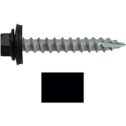 14 x 1-1/2" Black Metal Roofing Screws - Hex Washer Head- Self-Starting/Tapping - EPDM Washer. 1 x 250 Count Bag - 250 Screws - color: BLACK, size: 1-1/2"