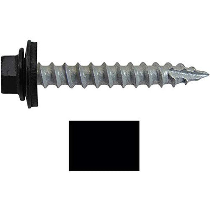 14 x 1-1/2" Black Metal Roofing Screws - Hex Washer Head- Self-Starting/Tapping - EPDM Washer. 1 x 250 Count Bag - 250 Screws - color: BLACK, size: 1-1/2"