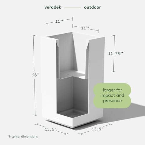 Veradek Block Series Pedestal Planter - Tall Rectangular Outdoor Planter - color: White, size: 26"H x 13.5"W