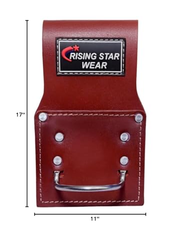 Rising Star Wears Genuine Leather Tool Belt Pouch, 22-Pocket Maroon Tool Bag - color: Maroon