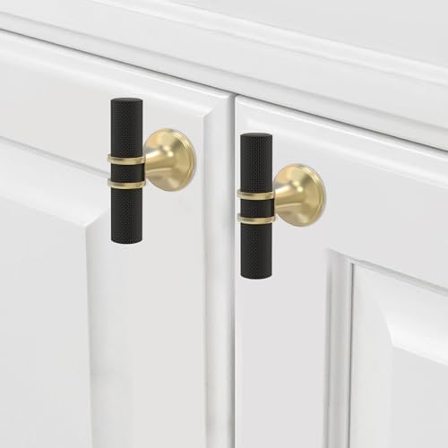 10 Pack Black and Gold Kitchen Cabinet Knobs - color: Black and Brushed Gold Knurled, size: Knobs