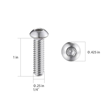 Wensilon (50Pcs) 1/4-20 * 1 Button Head Socket Cap Bolts Screws, 304 Stainless Steel, Allen Hex Drive, Bright Finish, Fully Machine Thread - color: Silver, size: B 1/4-20*1
