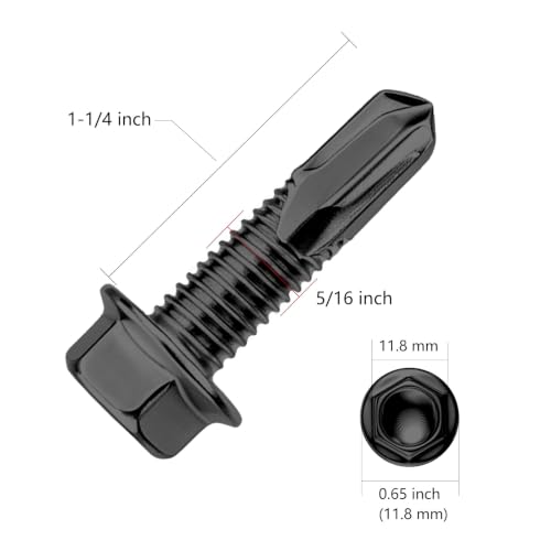 Wensilon (60Pcs) 2lbs 5/16×1-1/4" Black Hex Head Self Drilling Screws, 410 Stainless Steel Metal SheetScrews，TEK Screws, Sheet Metal Self Tapping Screws - color: Black, size: 5/16×1-1/4"