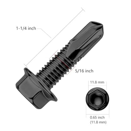 Wensilon (60Pcs) 2lbs 5/16×1-1/4" Black Hex Head Self Drilling Screws, 410 Stainless Steel Metal SheetScrews，TEK Screws, Sheet Metal Self Tapping Screws - color: Black, size: 5/16×1-1/4"