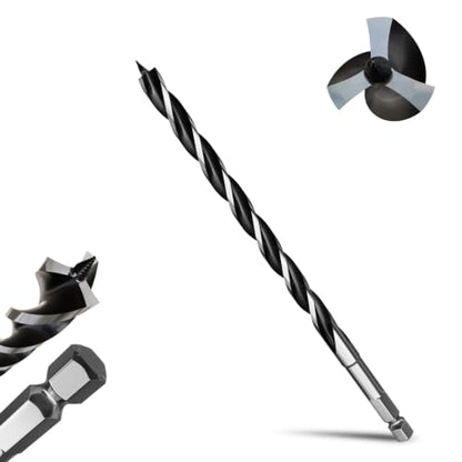 9/16"×12" Professional Auger Drill Bit for Wood with Quick Change 1/2" Hex Shank- 3-Cutter Design with Dual-Flute for Fast Chip Removal, Fits Hardwood, Softwood, PVC, Drywall & Tree Stumps - size: 9/16"×12"