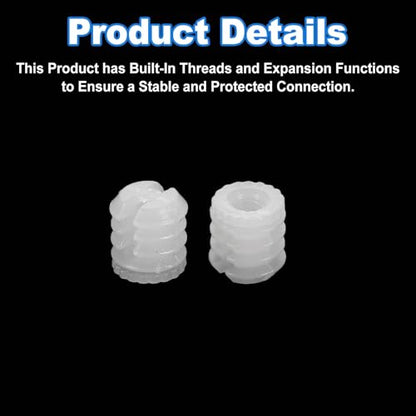 uxcell 200Pcs 0.34"x0.38" Hinge Dowels, Plastic Dowel Insert with Threaded for Cabinet Door Hinges Furniture Connections, White - size: 0.34"x0.38"