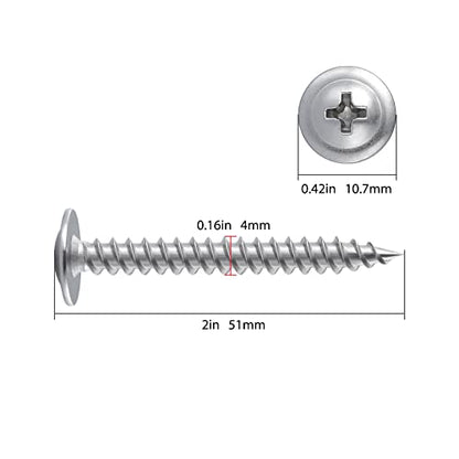 (100 pcs)#8×2" Phillips Truss Head Wood Screws Stainless Steel 410 Quick Metal Self Tapping - color: Silver, size: #8×2"