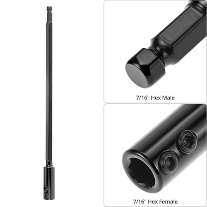 QWORK Tools Hole Saw Extension Chuck - 12-Inch x 1/2-Inch Hex Shank Reducing Locking Impact Extension, M2 Hardened Carbon Steel, for Confined Area Access