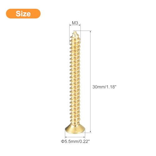 uxcell 20Pcs Brass Wood Screws, M3 x 30mm Phillips Flat Head Self Tapping Screw Woodworking Screw for Door Hinges, Wooden Furniture, Home Appliances - size: M3 x 30mm