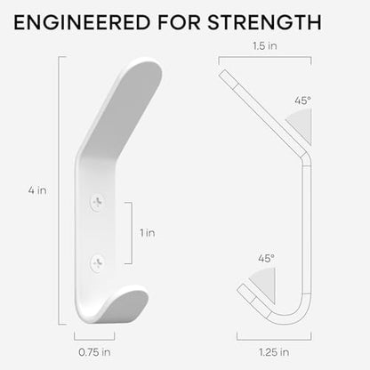 Homeforia White Wall Coat Hooks, High-End Metal, Heavy Duty, Set of 2 - color: White, size: Pack of 2