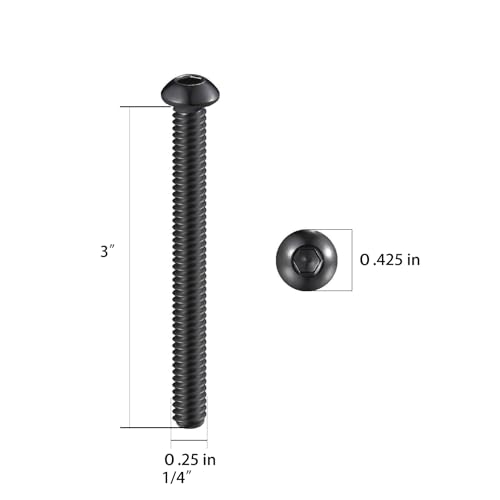 Wensilon (50Pcs) 1/4-20 * 3 Button Head Socket Cap Bolts Screws, 304 Black Stainless Steel, Allen Hex Drive, Bright Finish, Fully Machine Thread - color: Black, size: B 1/4-20*3