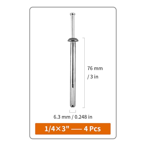 1/4" x 3"Hammer Drive Nail-in Anchors 20 Pack – Cement Wall Anchors for Concrete Brick Block – Zinc Plated Masonry Fasteners for Electrical Boxes, Brackets, Frames - size: 1/4x3"