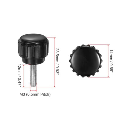uxcell 12pcs Knurled Clamping Knobs M3 x 12mm Metric Zinc Plated Carbon Steel Male Thread Thumb Screw on Type 14mm Plastic Round Head Threaded Hand Bolt Stud Knobs Black - size: M3 x 12mm x 14mm