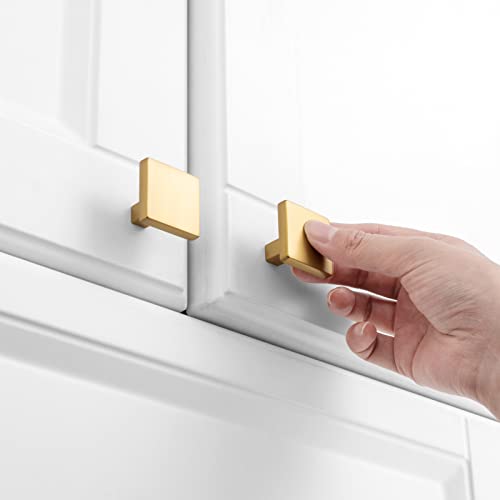 KOOFIZO 10 Pack Brushed Gold Cabinet Knobs Square Single Hole Pulls K03 - color: Brushed Gold, size: Knob 1 - 10Pcs