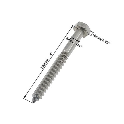 1/4"*4"304 Stainless Steel Hex Head Lag Screws,SAFYY Heavy Duty Lag Bolt Screws for Wood Hexagon Head Screws 25 Pack - size: M6*100 25 PCS