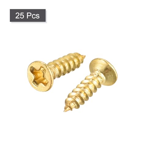 uxcell Brass Wood Screws, M2.5x8mm Phillips Flat Head Self Tapping Connector for Door Hinges, Wooden Furniture, Home Appliances 25Pcs - size: M2.5x8mm