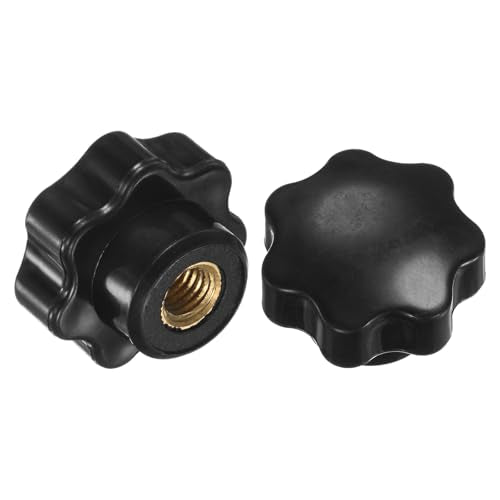 M METERXITY 2-Pack 7 Star Knobs, M8 Female Thread 31mm Seven-Pointed Head Blind Hole Clamping Grip Handles for Machinery/Electronic/Woodworking, Brass Screw-On Threaded Knob [Black] - size: M8x31mm