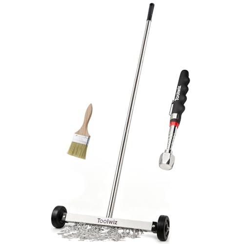 Toolwiz 15" Rolling Magnetic Sweeper with Telescopic Magnetic Pick Up Tool - size: 15 inches + 16 LB Pick Up Tool