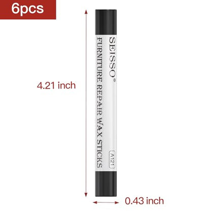 SEISSO Furniture Repair Crayon, 6 PCS Wood Filler Sticks, Scratch Repair Wax, Furniture Marking Repair for Scratch, Cracks, Hole, Table, Cabinets, Laminate Wood Floor, Guitar, Instrument, Black - color: Black 6pcs