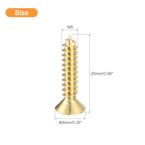 uxcell 20Pcs Brass Wood Screws, M5 x 25mm Phillips Flat Head Self Tapping Screw Woodworking Screw for Door Hinges, Wooden Furniture, Home Appliances - size: M5 x 25mm