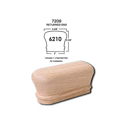 7209 Red Oak Returned End - 6210 Wood Staircase Handrail Fitting for Stair Remodel - style: Returned End - Red Oak
