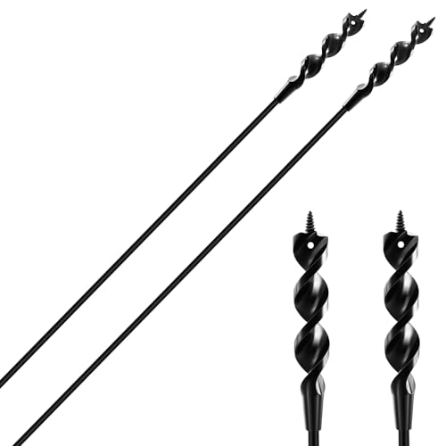 Lasnten 2 Pcs Flexible Drill Bit for Wire Pulling, 36" x 9/16" x 1/4" Long Auger Drill Bits with Fish Eye Hole and Screw Point, 3-Flat Anti-slip Shank Flex Bit for Wood Through Walls Ceilings Basement - size: 36 x 9/16 x 1/4 Inch