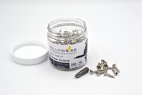 Yellowbird #6 x 5/8" European Concealed Hinge Screw - Flat Head Phillips - Type 17 - Nickel Wood - Bit Included - 250 Ct.