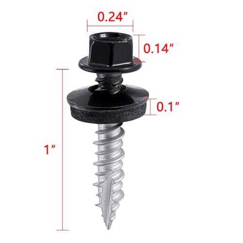 50 Pcs #10x1 Black Metal Roofing Screws for Metal Roofs, Wall Panels - size: #10x1"