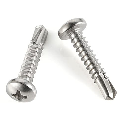 Mellewell #6 x 5/8" Pan Head Self Drilling Screws, Self Tapping Sheet Metal Screws, 410 Stainless Steel, 100 PCS - color: Silver, size: #6 x 5/8"
