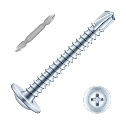 #8 x 1-1/2" Sheet Metal Screws, 150 PCS Etauwe Fast Self Tapping Screws for Metal, Phillips Modified Truss Head Self-Drilling Screws, Screwdriver Bit Included, Zinc-Plated - color: Zinc, size: #8 x 1-1/2"