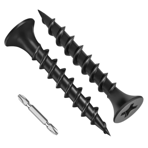 Mellewell #8 x 1-1/4" Black Coarse Thread Sharp Point Self Tapping Drywall Screws, #2 Phillips Bugle Head Wood Screw for Dry Wall Sheetrock Wood, Drive Bit Included, 1 LB - color: Black, size: #8 x 1-1/4"