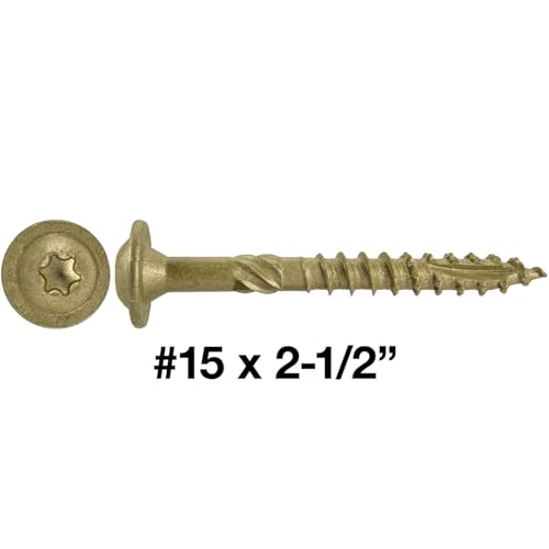 Jake Sales #15 x 2-1/2" Construction Lag Screw - Torx/Star Drive Heavy Duty Structural Lag Screw - ACQ Compatible - Modified Truss Washer Head. 1 x Full Box - 850 Screws - color: BRONZE, size: 15x2-1/2"