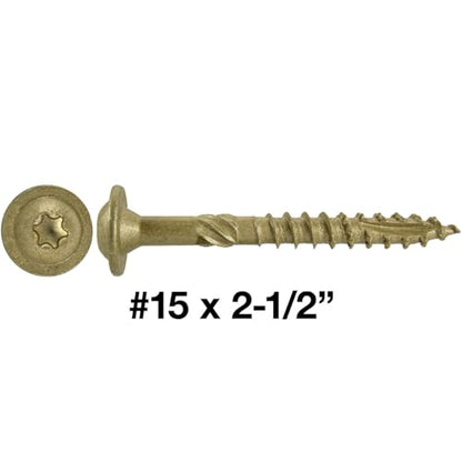 Jake Sales #15 x 2-1/2" Construction Lag Screw - Torx/Star Drive Heavy Duty Structural Lag Screw - ACQ Compatible - Modified Truss Washer Head. 1 x Full Box - 850 Screws - color: BRONZE, size: 15x2-1/2"