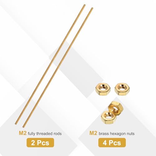 uxcell Brass Fully Threaded Rod M2x0.4mm Pitch Studs 150mm/6 Long 2 Sets - size: M2x0.4mmx150mm