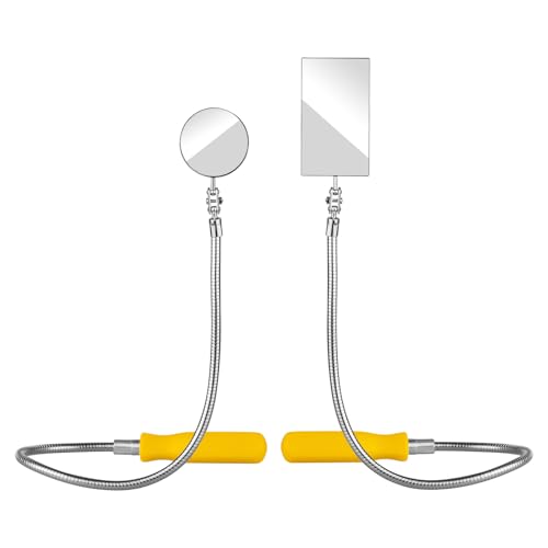 2Pcs Bendable Inspection Mirror – Square & Round Heads for Mechanics,Yellow - color: Yellow