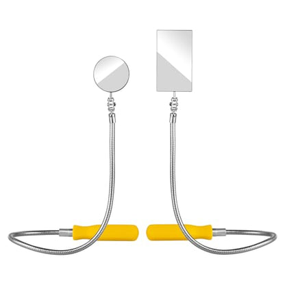 2Pcs Bendable Inspection Mirror – Square & Round Heads for Mechanics,Yellow - color: Yellow